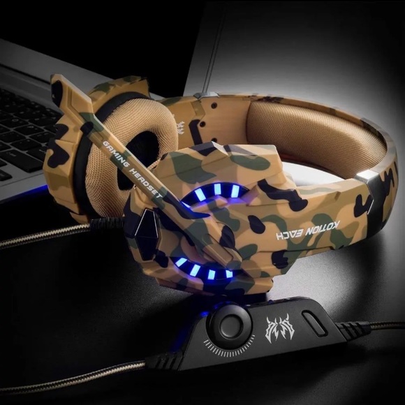 Kotion Each Other - Camouflage Gaming Headphones with Microphone and LED Light for PS4, Xbox One Com